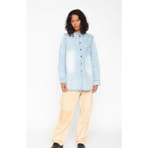Free People x Sandrine Rose Mandarin Collar Denim Tunic Shirt Size Medium EUC